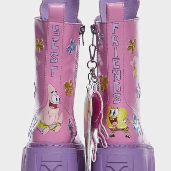Dolls Kill Shoes Rare Dolls Kill Spongebob Bikini Bottom Besties Combat Boots Pink Purple